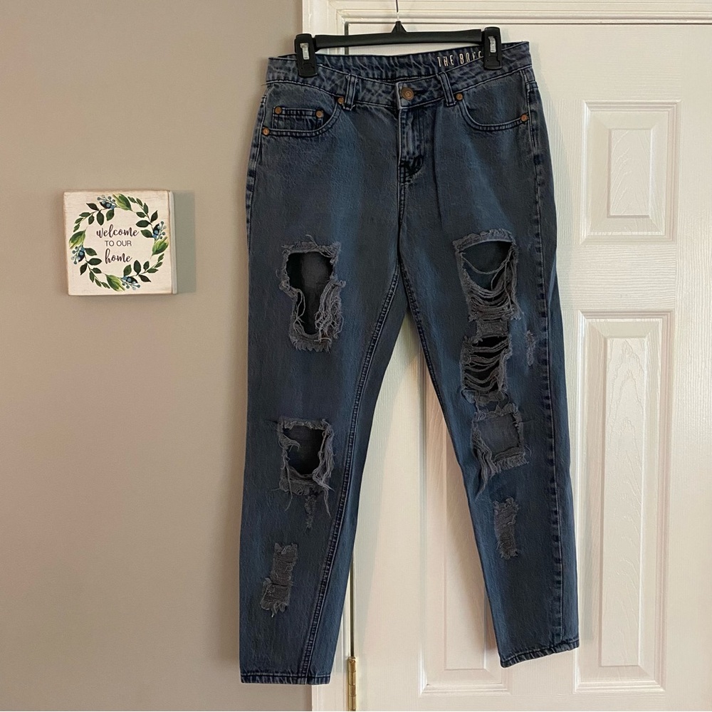 Cotton On Boyfriend Fit Jeans Gray Wash Blue Denim Distressed Size US 6 Womens